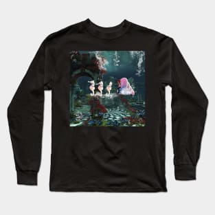 Cute mermaid has fun with seahorses Long Sleeve T-Shirt